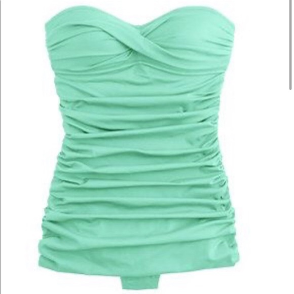 J. Crew Skirted Twist Top Ruched Bandeau Seafoam Swimsuit - Picture 1 of 15